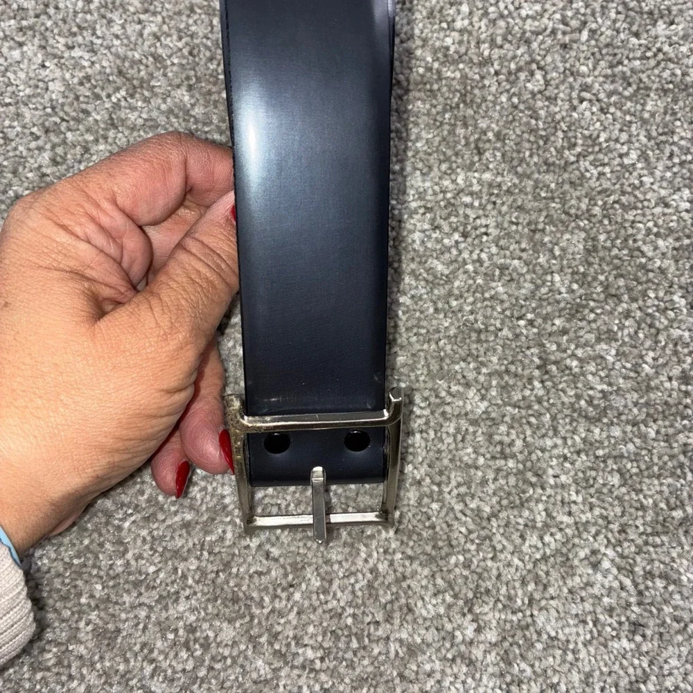Mens Black/Pewter Patent‎ Leather Reversible Belt Size 34 Utility Grunge Casual